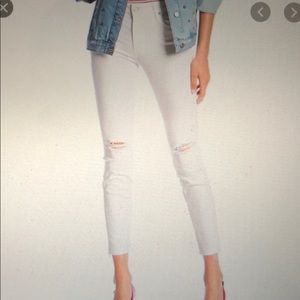 Mother Denim The Looker Ankle Fray White